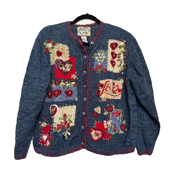 Heirloom Collectibles Sweaters - VTG Heirloom Collectables Red and Blue Sweater Valentines Women’s Sweater Size L